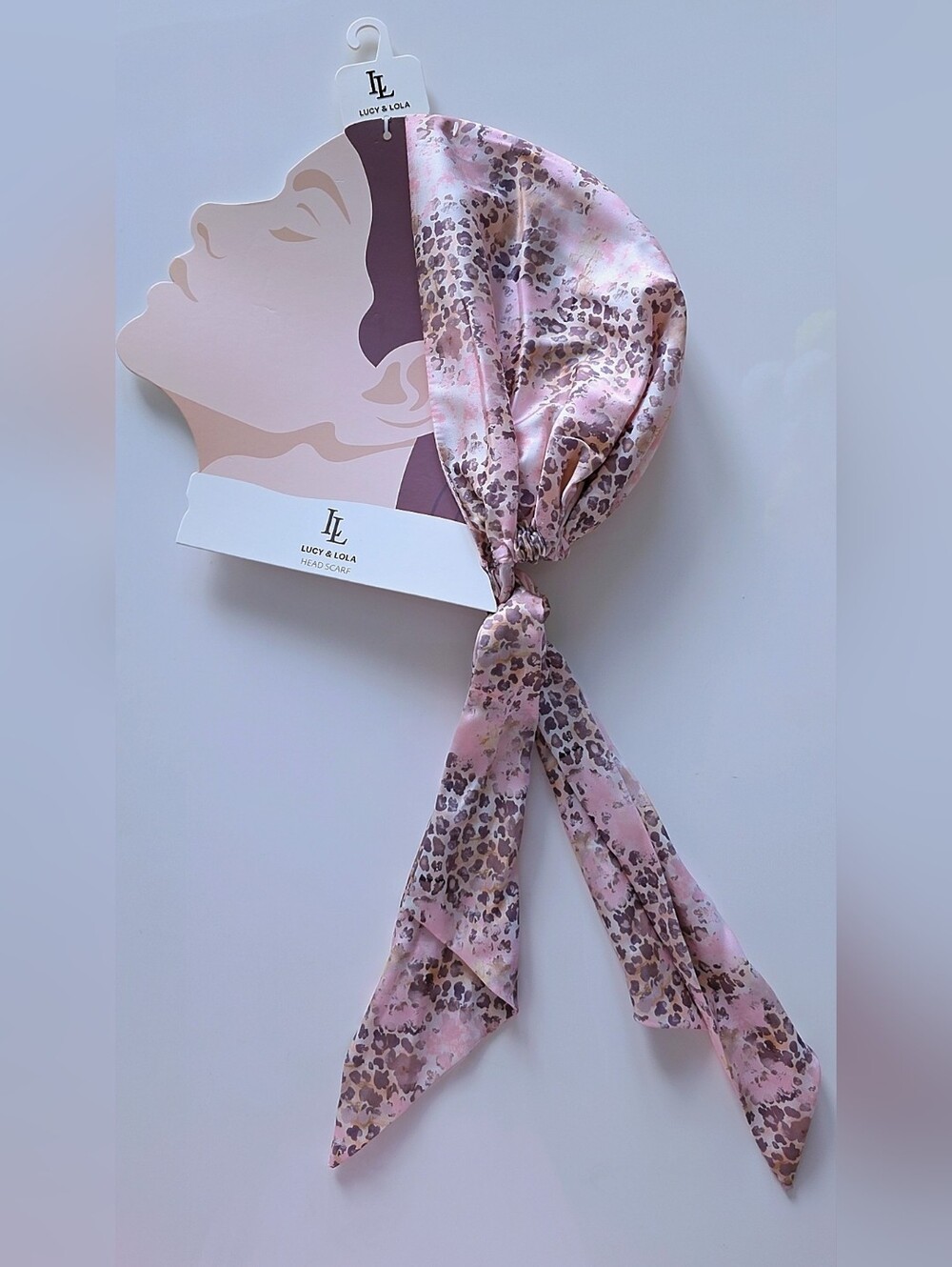 Light Pink Leopard Print Satin Hair Scarf Headband